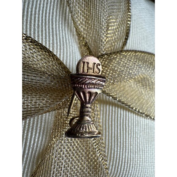 Vintage Italian Gold Chalice Pin Brooch With IHS Inscription - Teenie Tiny - Picture 3 of 10